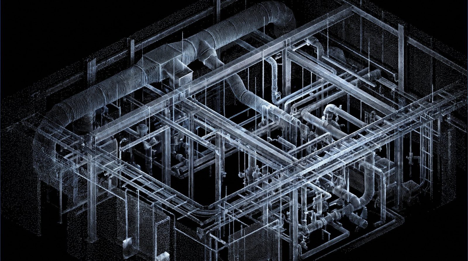 Point cloud of building services in a plant room