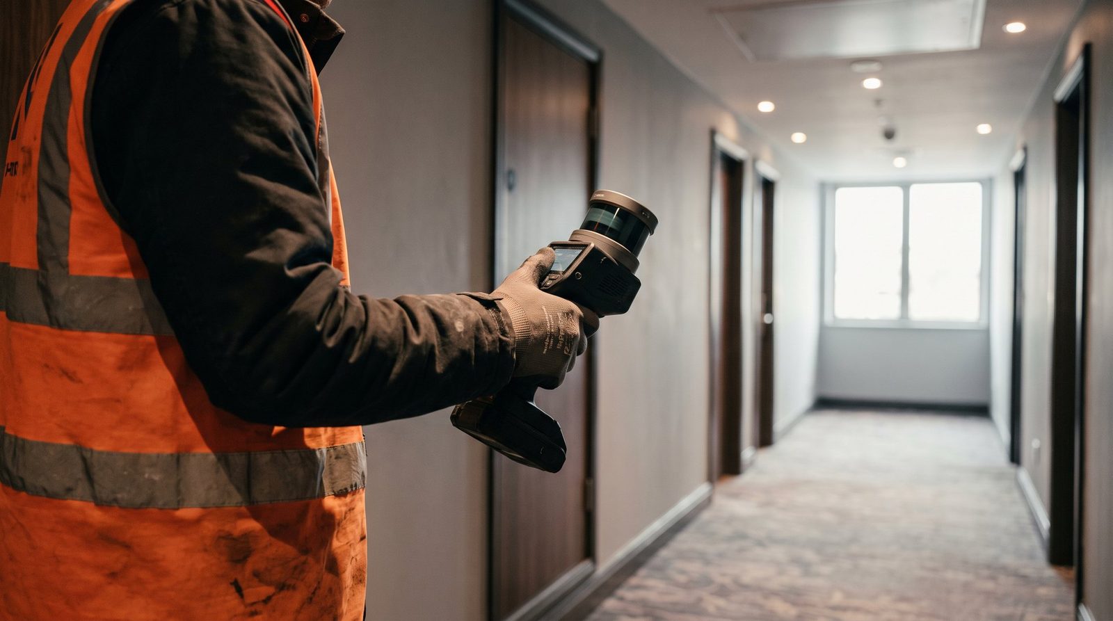 Handheld mobile mapping scanner in a corridor